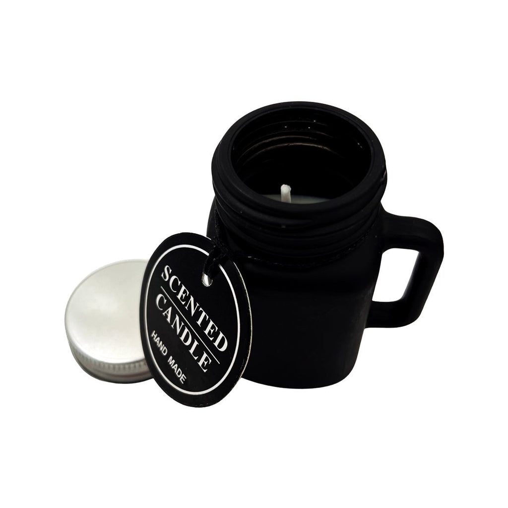 Scented Candle Handmade Inside Mini Black Glass Mug Steel Cap