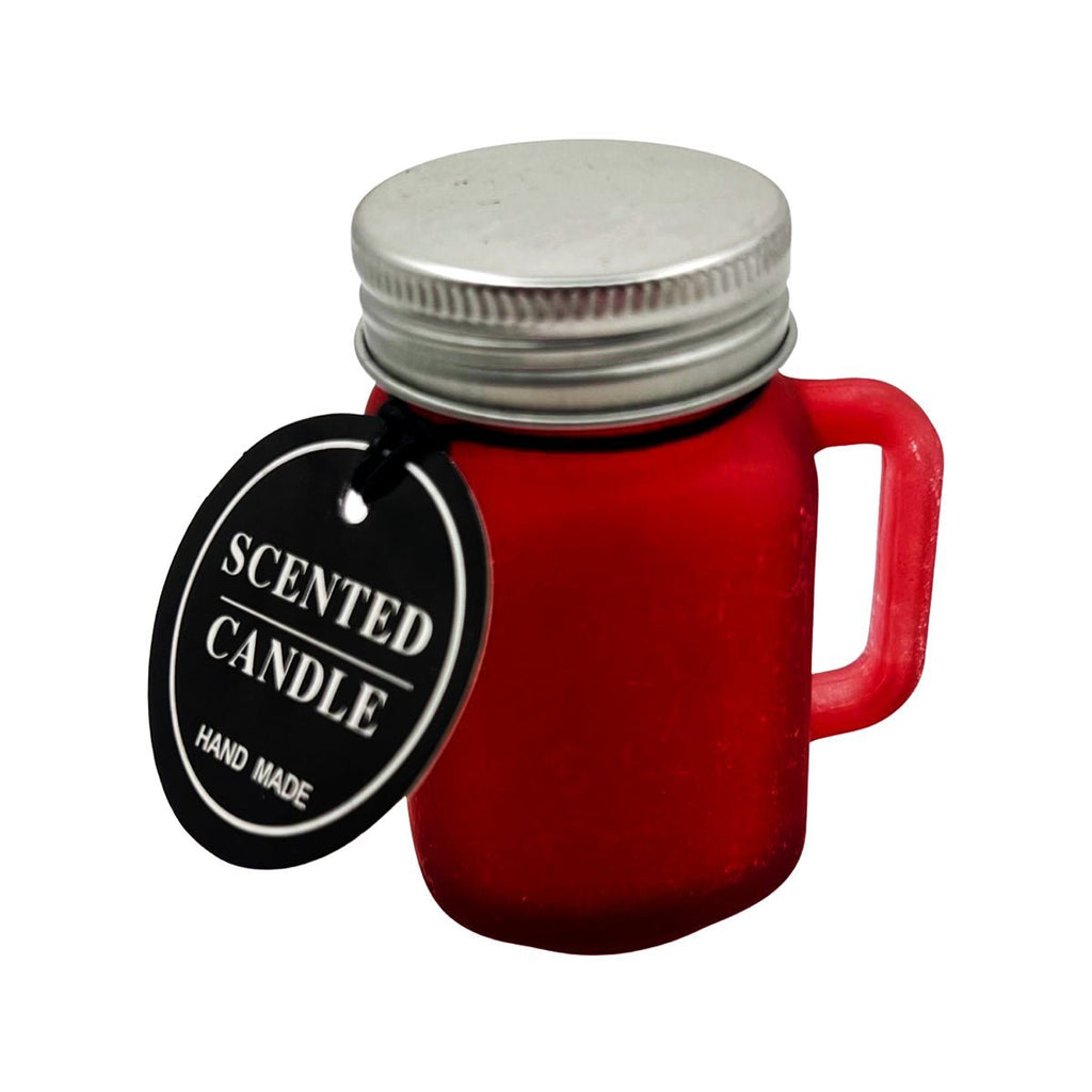 Scented Candle Handmade Inside Mini Red Glass Mug Steel Cap