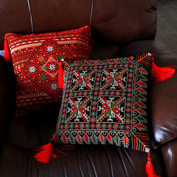 Set of Two Handmade Embroidery Cushion Cover Throw Pillow