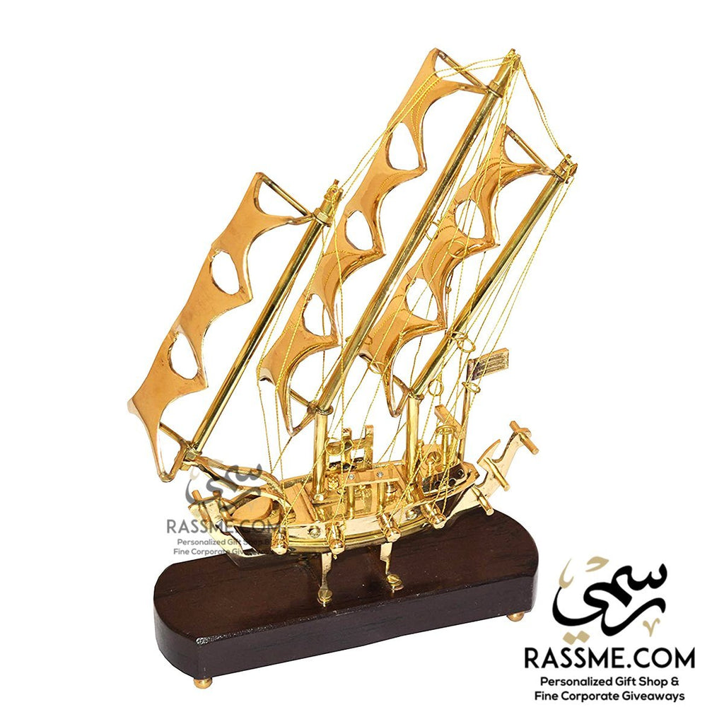 Royal Brass Ship with Wooden base