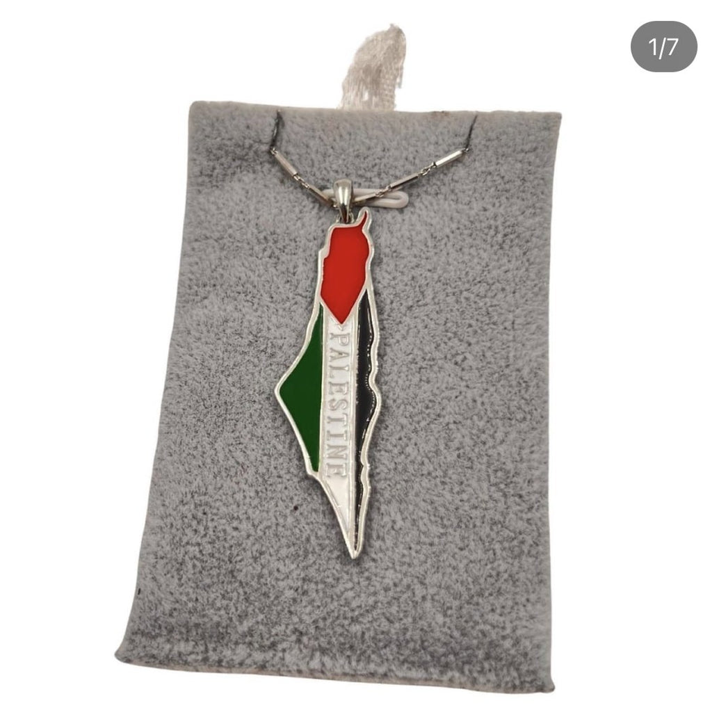 Silver Palestine map necklace سنسال خريطة فلسطين