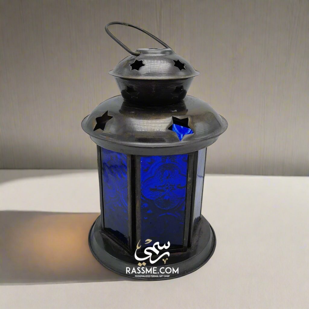 Small Blue Glass Lantern - Desk / Candle