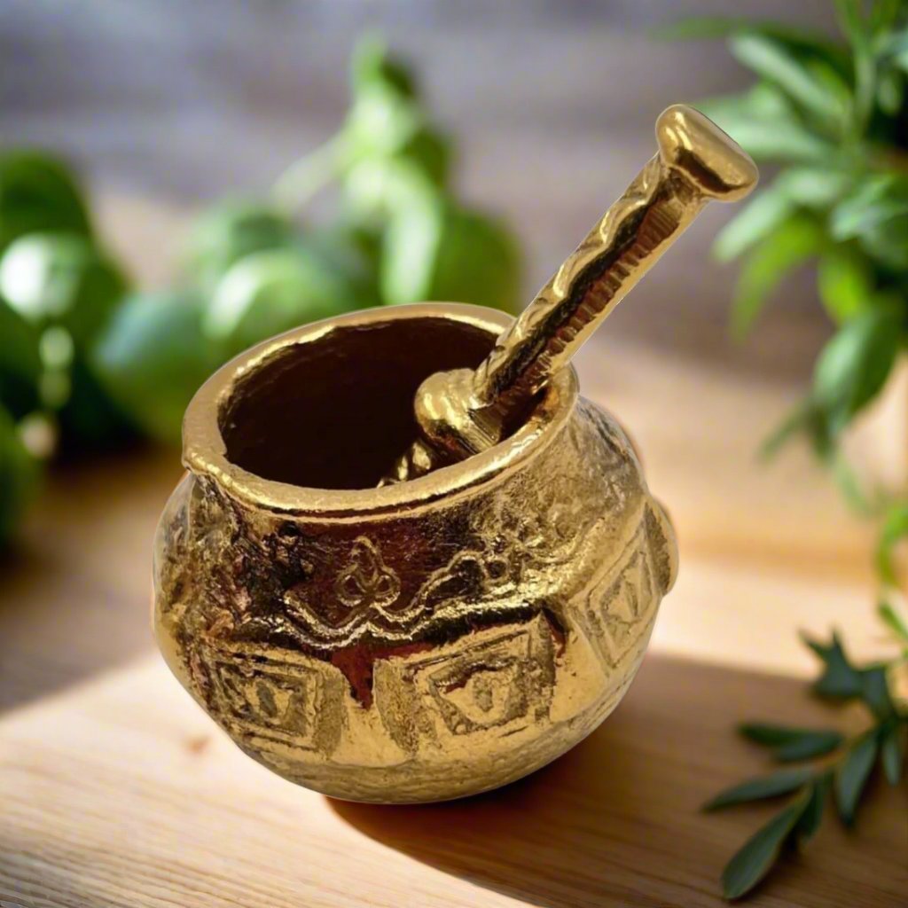 Small Handcrafted Brass Incense MORTAR WITH PESTLE