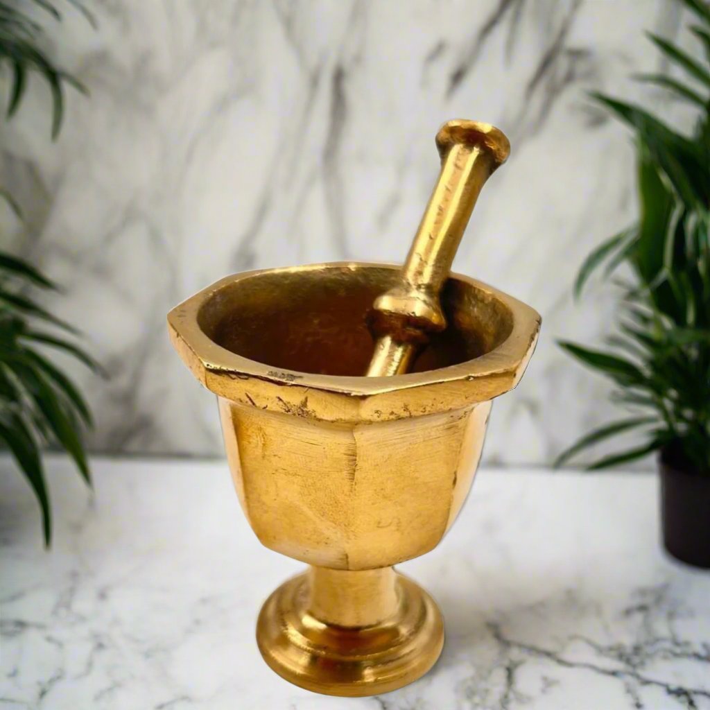 Small Handcrafted Brass Incense MORTAR WITH PESTLE