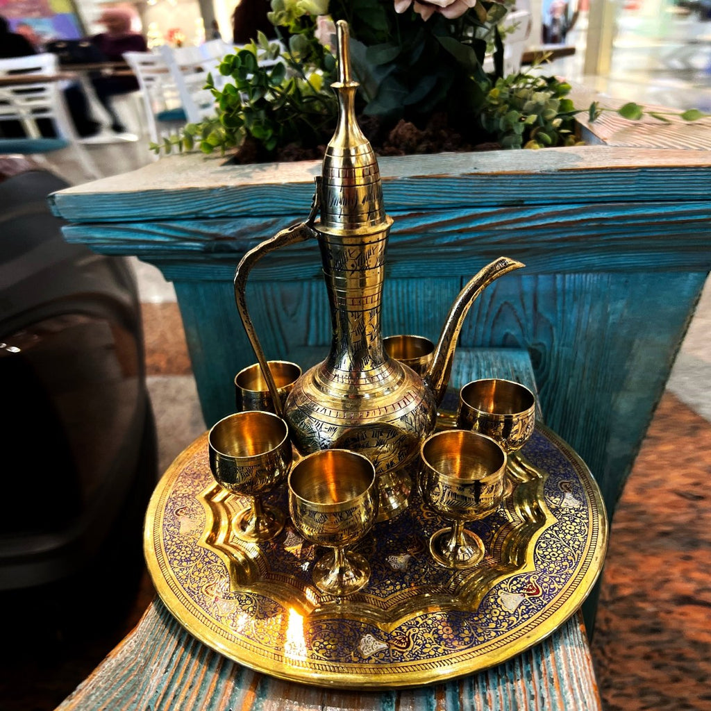Solid Brass Arabian Coffee Set Pot Dalleh دلة قهوة