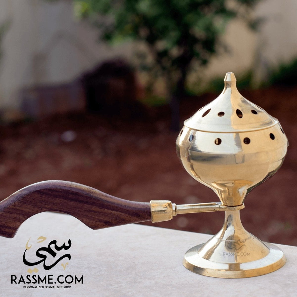 Solid Brass Incense Burner With Wooden Handle - Free Engraving