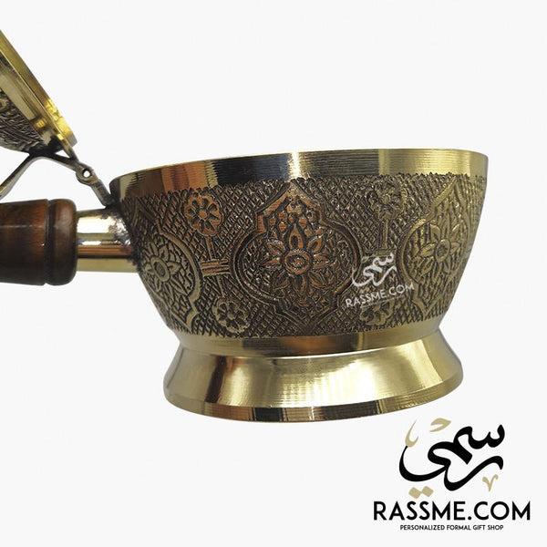 Solid Brass Indian Incense Burner Handcrafted Wooden Handle - Free Engraving