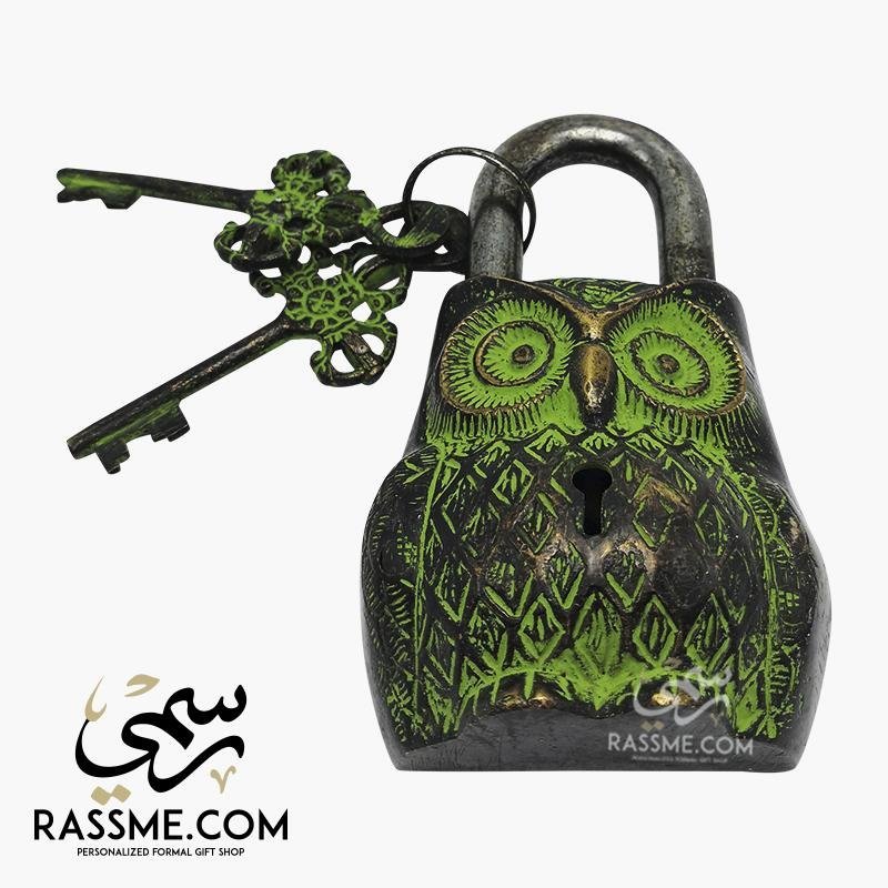 Solid Brass Indian Padlock Owl Functional Antique Keys Locker
