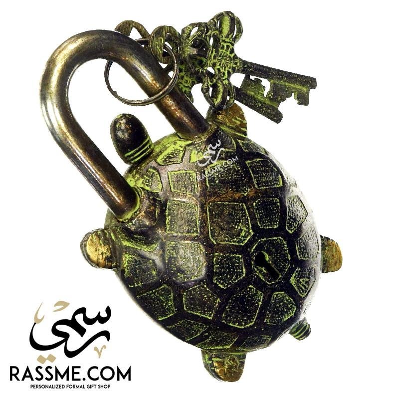 Solid Brass Indian Padlock Turtle Functional Antique Keys Locker