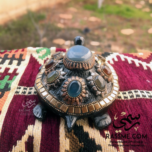 Solid Brass Indian Turtle Genuine Gemstones Desk accessories Decor