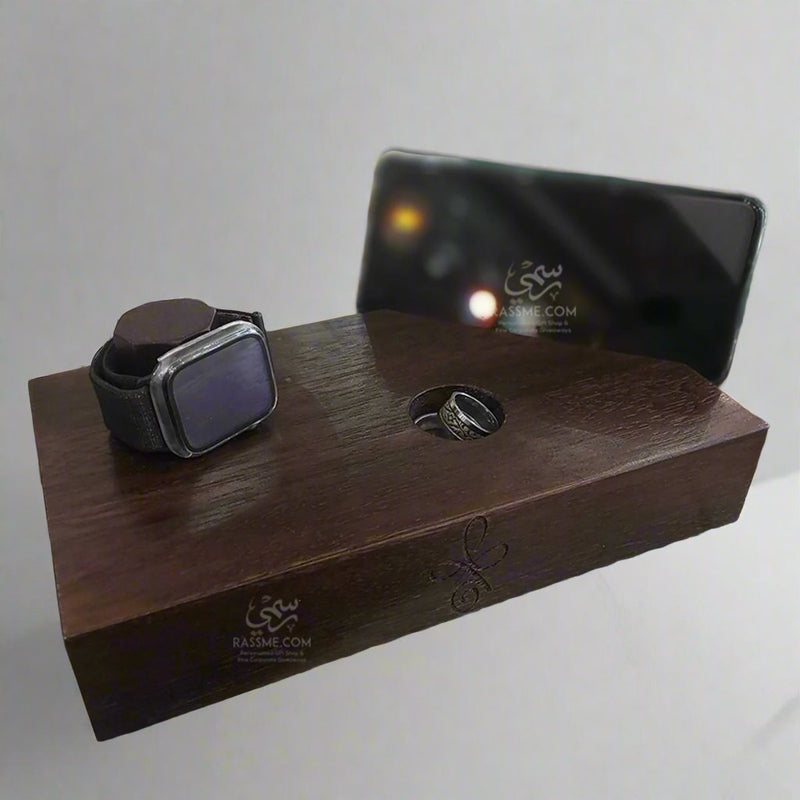 Personalized Solid Beech Wood Mobile and Watch Holder Desktop Organizer