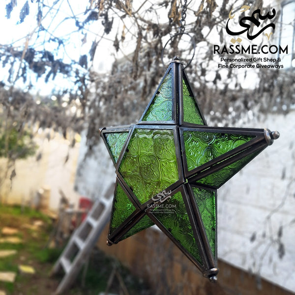 Iron With Glass Star Shaped Lantern Lamp / Candle
