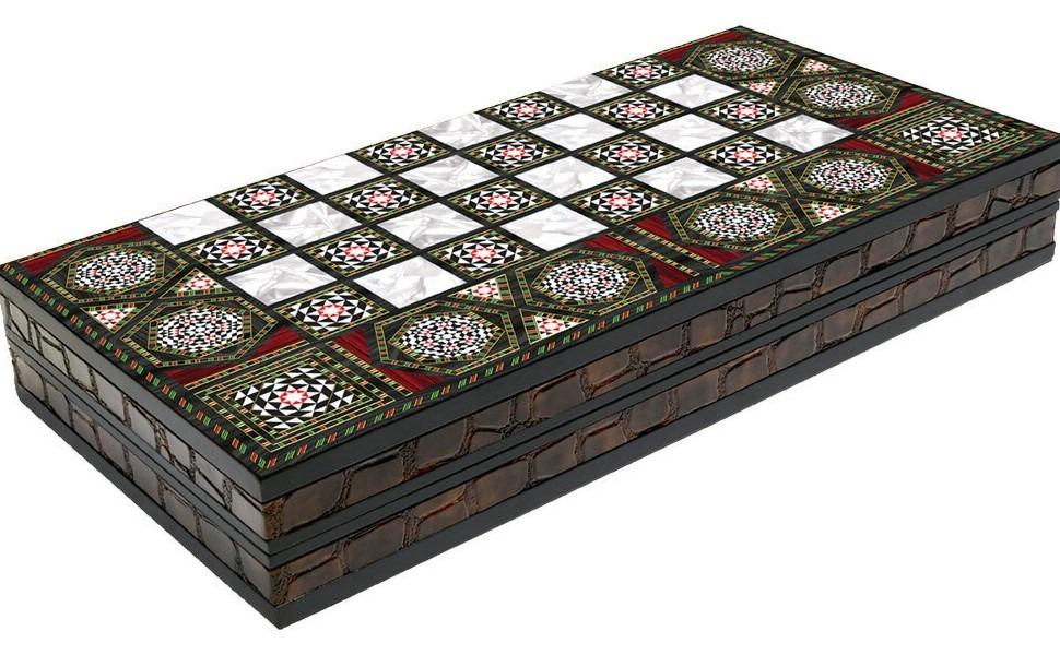 Wooden Backgammon and Chess with Stones, chips and dice