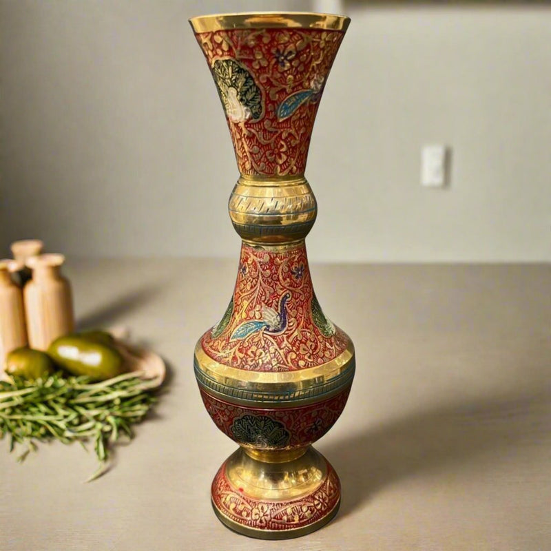Thick Brass Vase Enamel Colors High Quality Red
