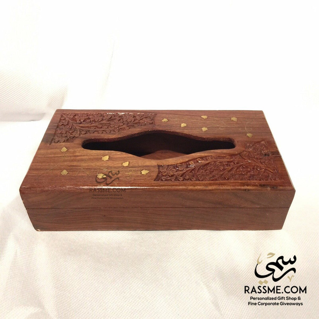 Rosewood Wooden Indian Tissue Box with Brass
