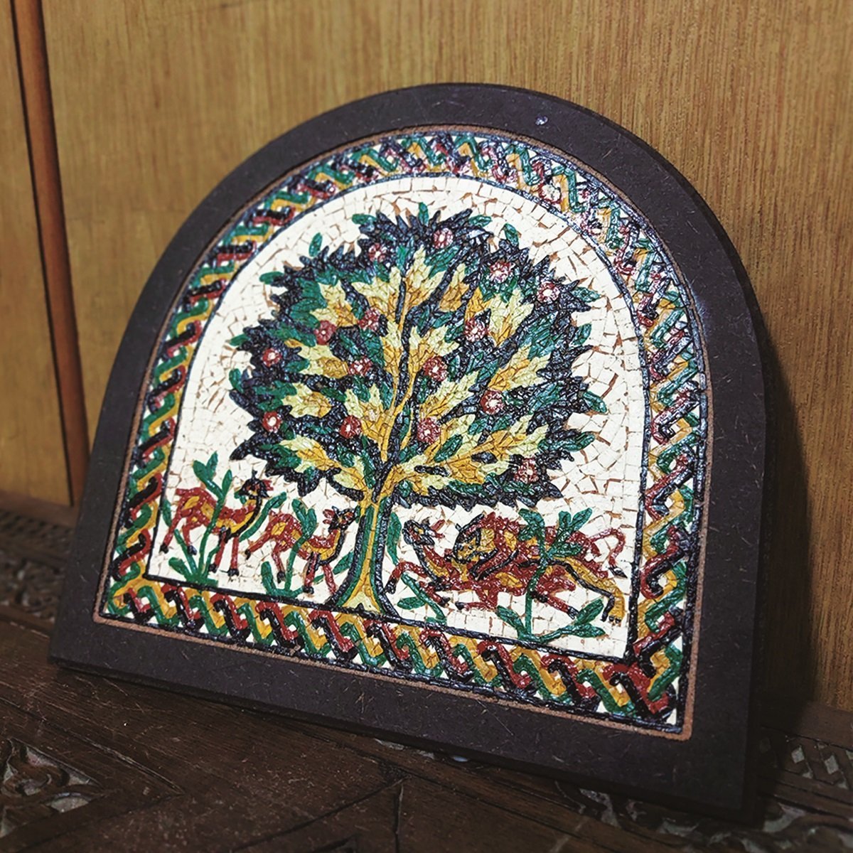 Real Stones Mosaics Tree Of Life Curved Wooden Frame Handcrafted