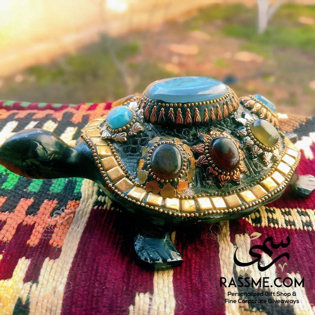 Solid Brass Indian Turtle Genuine Gemstones Desk accessories Decor