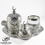 Turkish Coffee Cup & Water Glass Set in Silver Tone