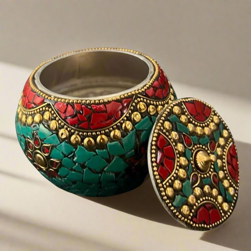 Turquois with Coral Gemstone Brass Box