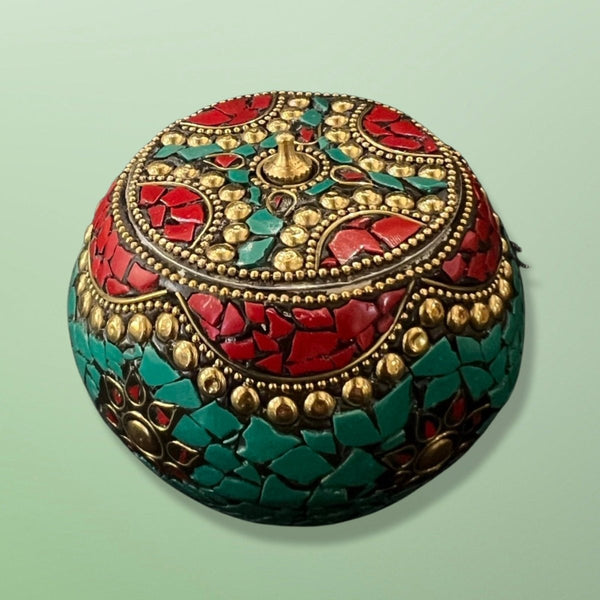 Turquois with Coral Gemstone Brass Box