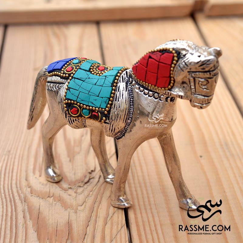 Turquoise Coral Lapis Gemstones Solid White Metal Handcrafted Arabian Horse