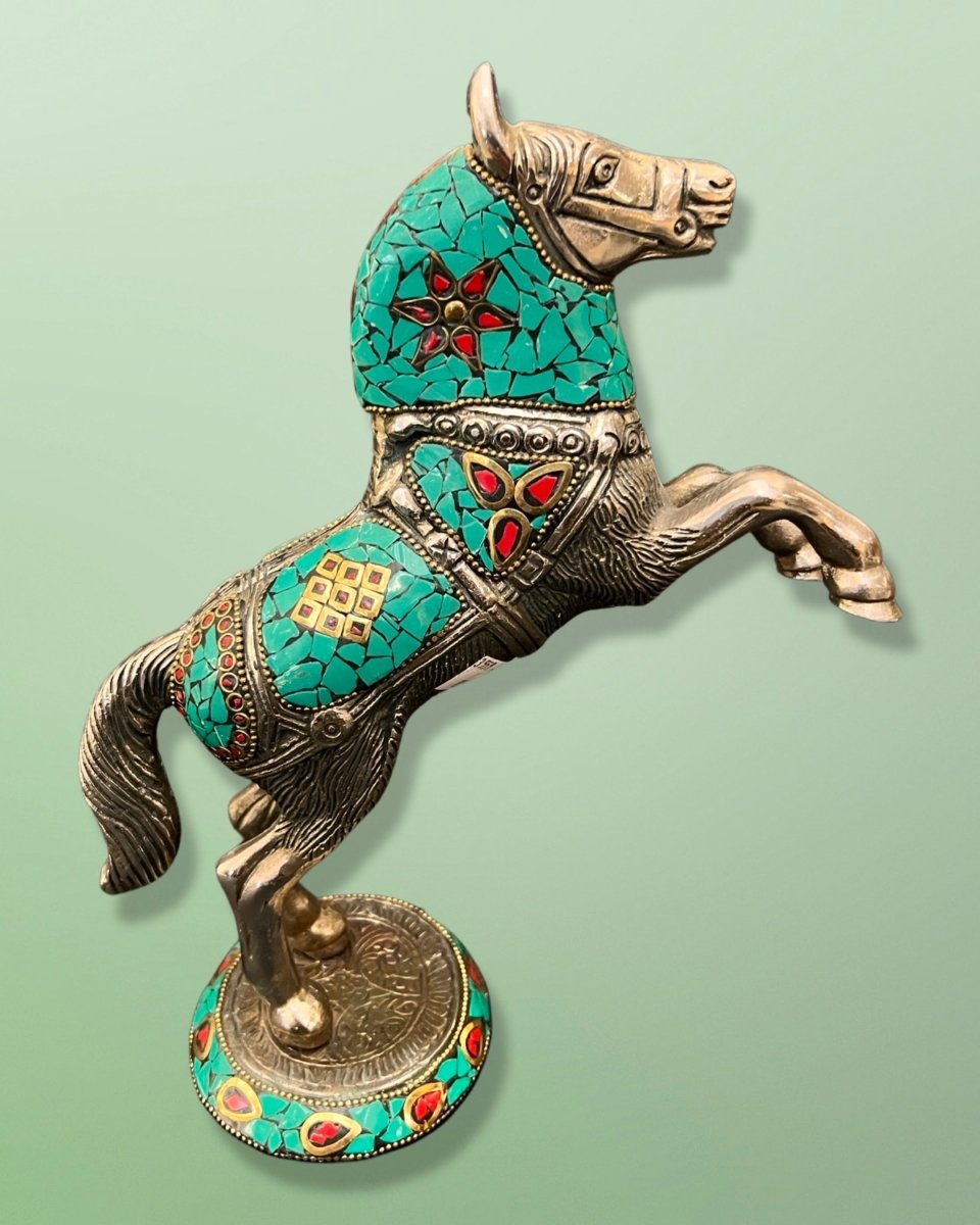 Turquoise Coral Lapis Gemstones White Metal Arabian Horse