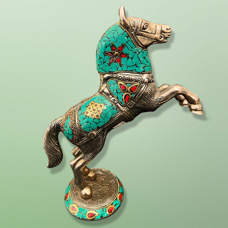 Turquoise Coral Lapis Gemstones White Metal Arabian Horse