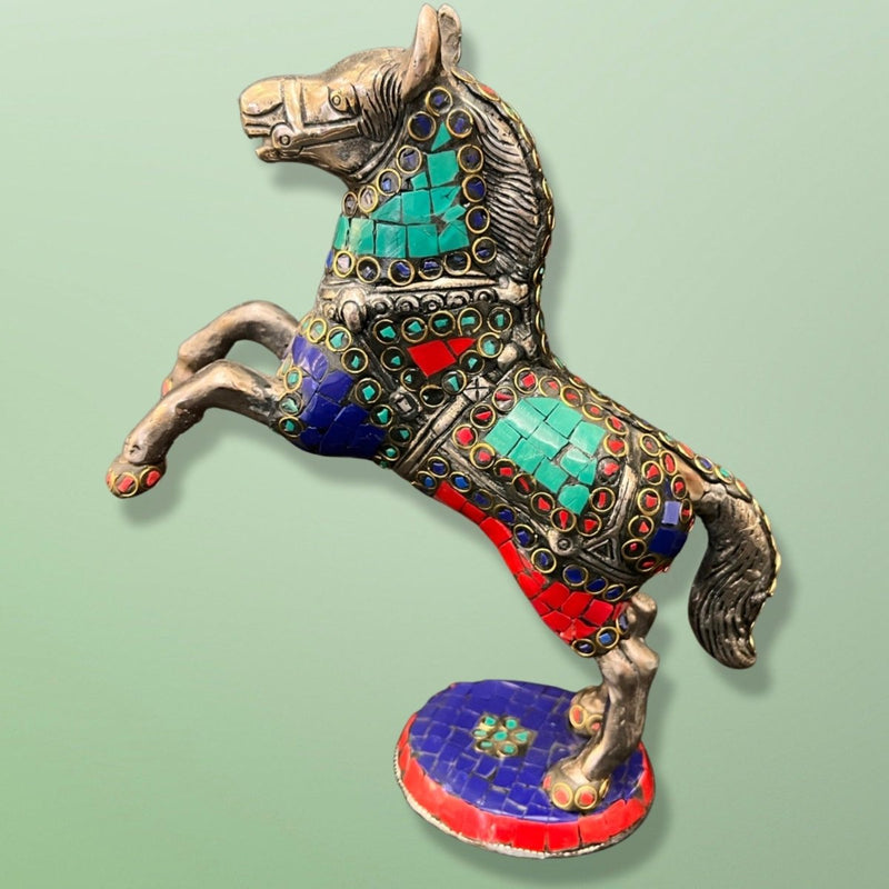 Turquoise Coral Lapis Gemstones White Metal Arabian Horse