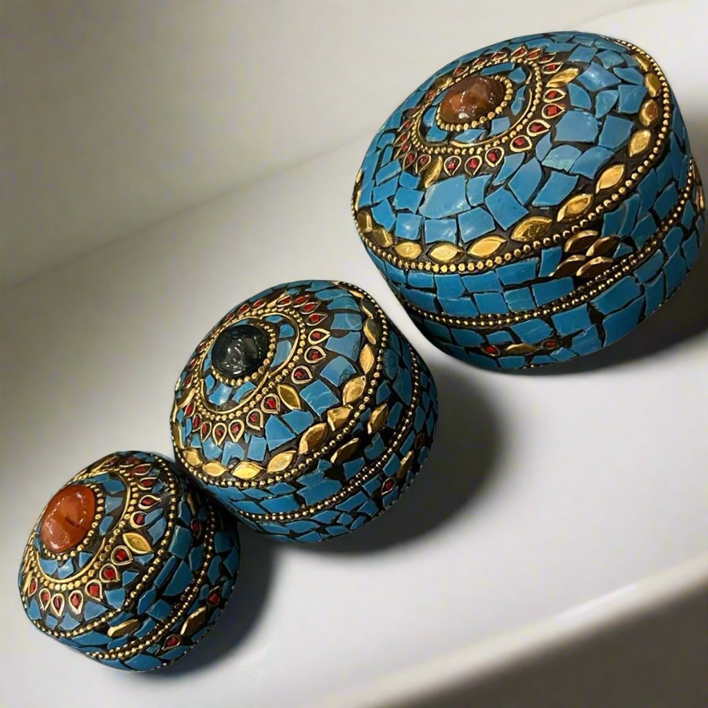 Turquoise Gemstone Brass Box Set