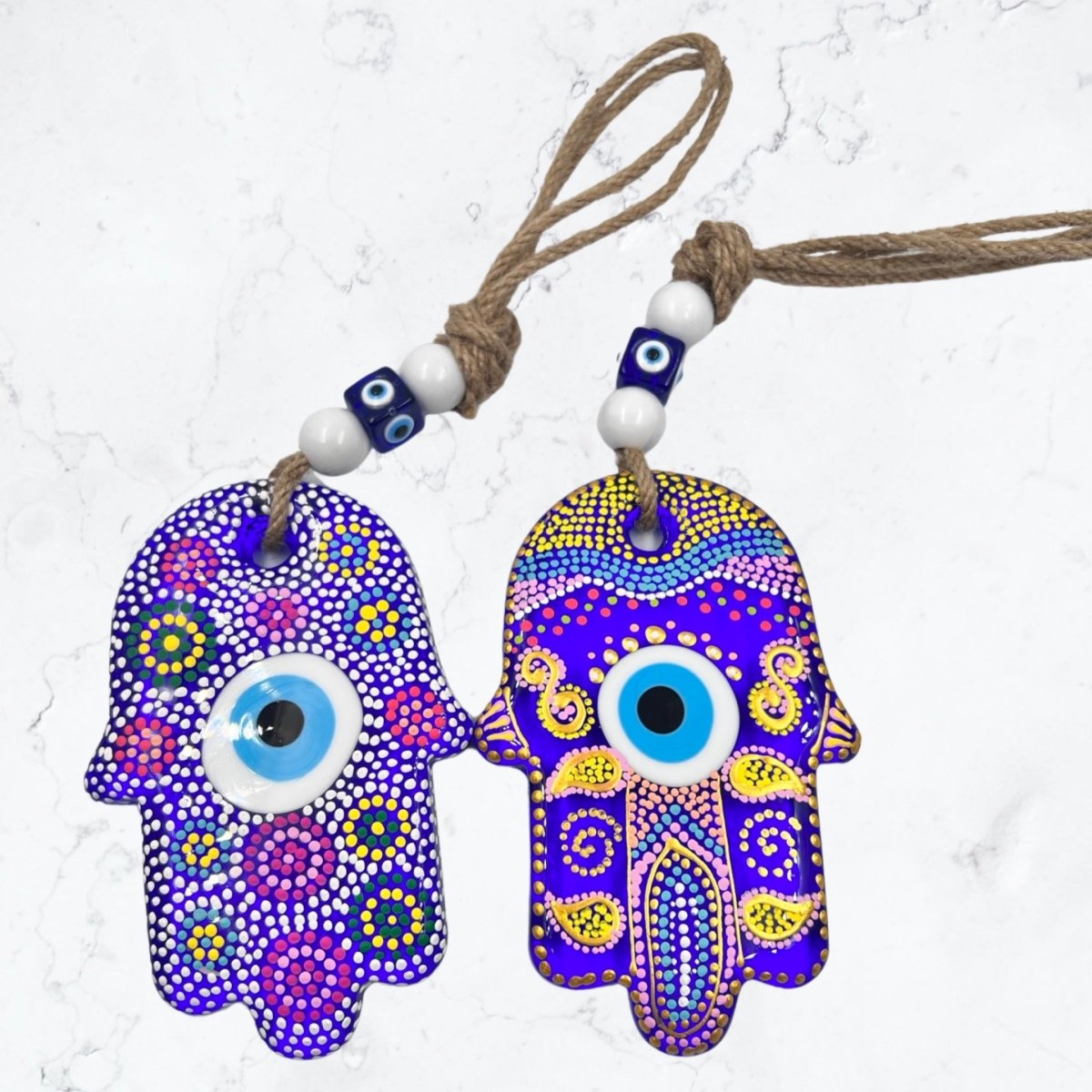 Two Ceramic Eye Hamsa Hand Palm