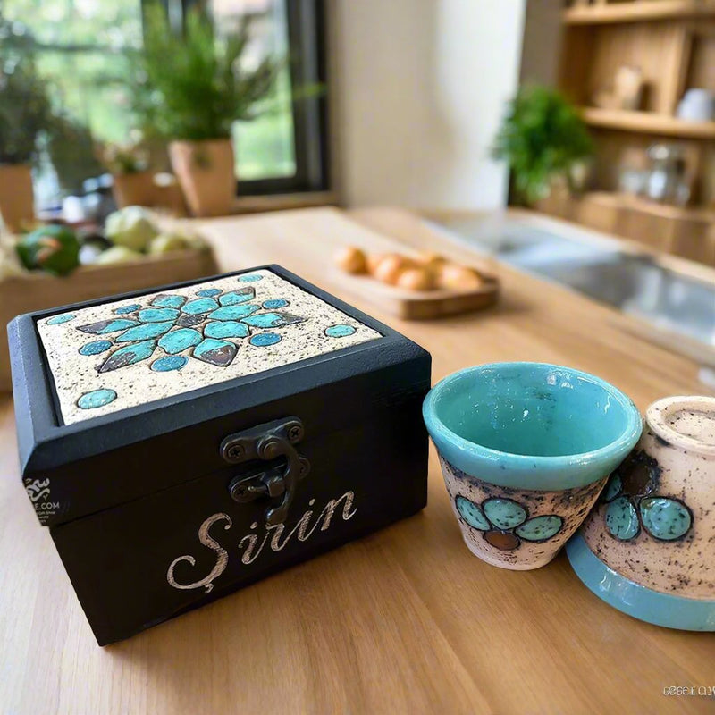 TWO CUPS WITH Hand Calligraphy Wooden Nabataeans Box