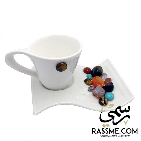 Porselen Turkish Coffee Cup Natural Ceramic With Gemstones
