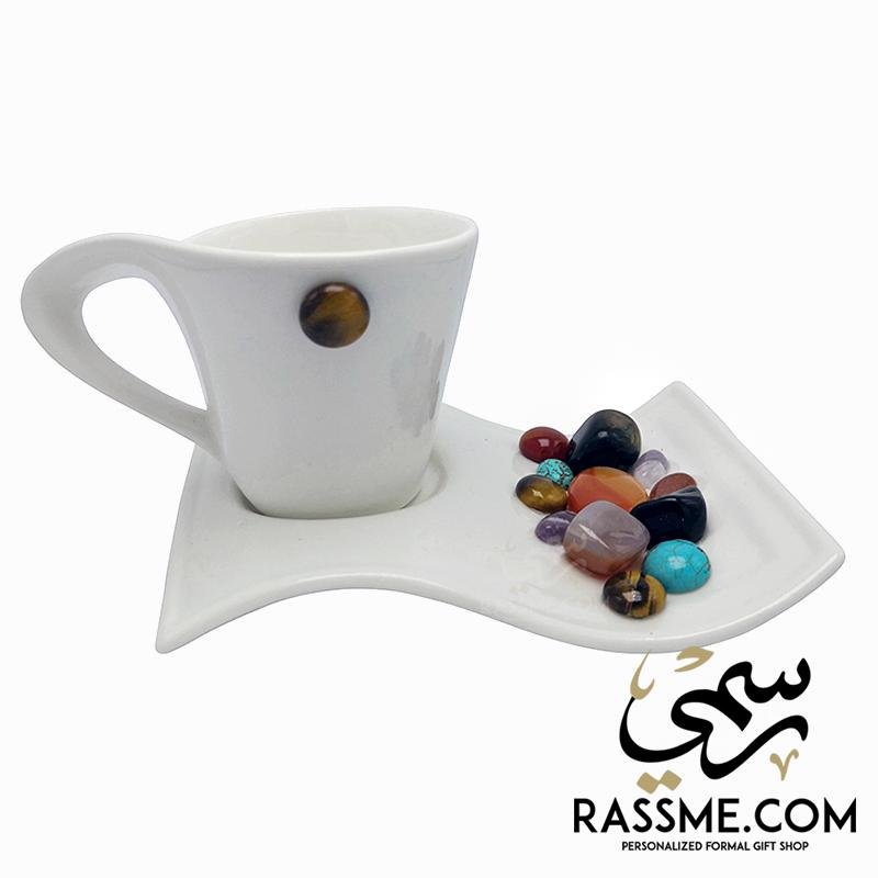 Porselen Turkish Coffee Cup Natural Ceramic With Gemstones