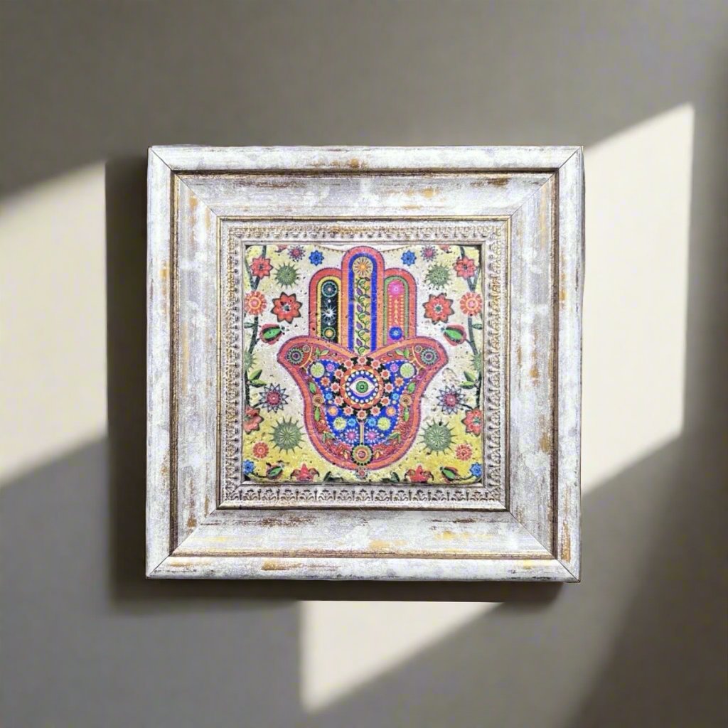 Wood and stone frame hamsa