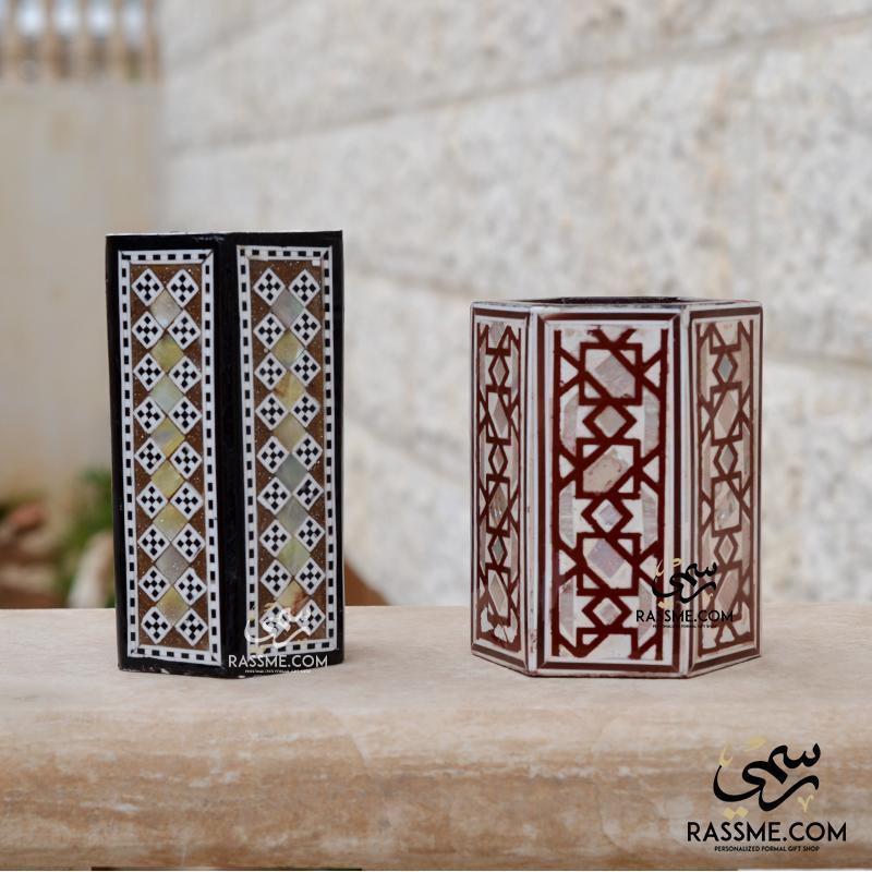 Wooden Arabesque Mother Of Pearl Pen Holder