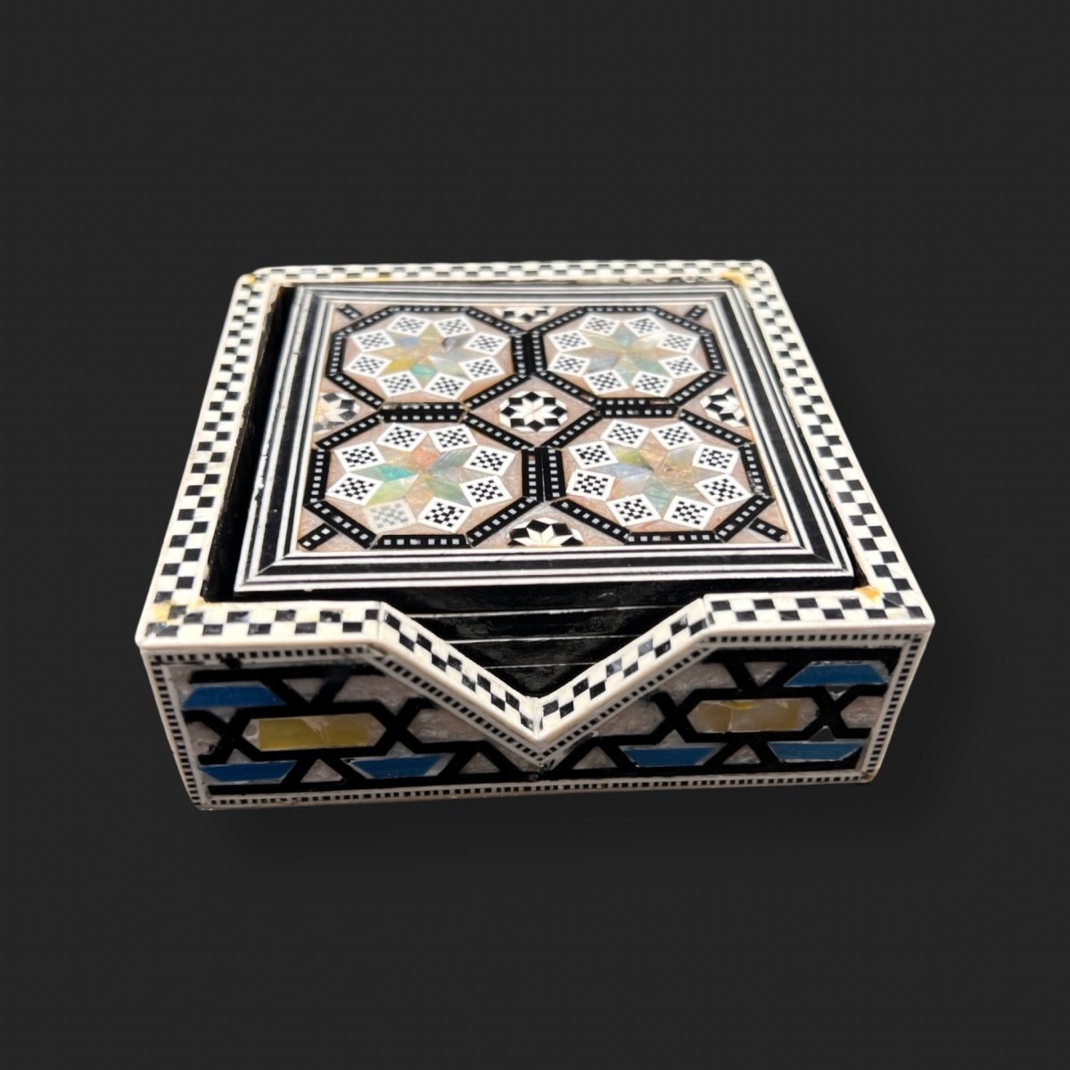 Wooden Coasters with Holder Handmade Mother of Pear Arabesque