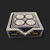 Wooden Coasters with Holder Handmade Mother of Pear Arabesque