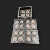 Wooden Coasters with Holder Handmade Mother of Pear Arabesque