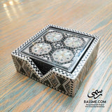 Wooden Coasters with Holder Handmade Mother of Pear Arabesque