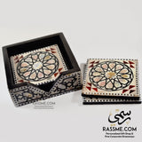 Wooden Coasters with Holder Handmade Mother of Pear Arabesque