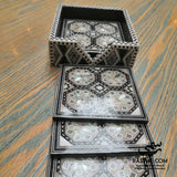 Wooden Coasters with Holder Handmade Mother of Pear Arabesque