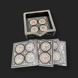 Wooden Coasters with Holder Handmade Mother of Pear Arabesque