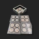 Wooden Coasters with Holder Handmade Mother of Pear Arabesque