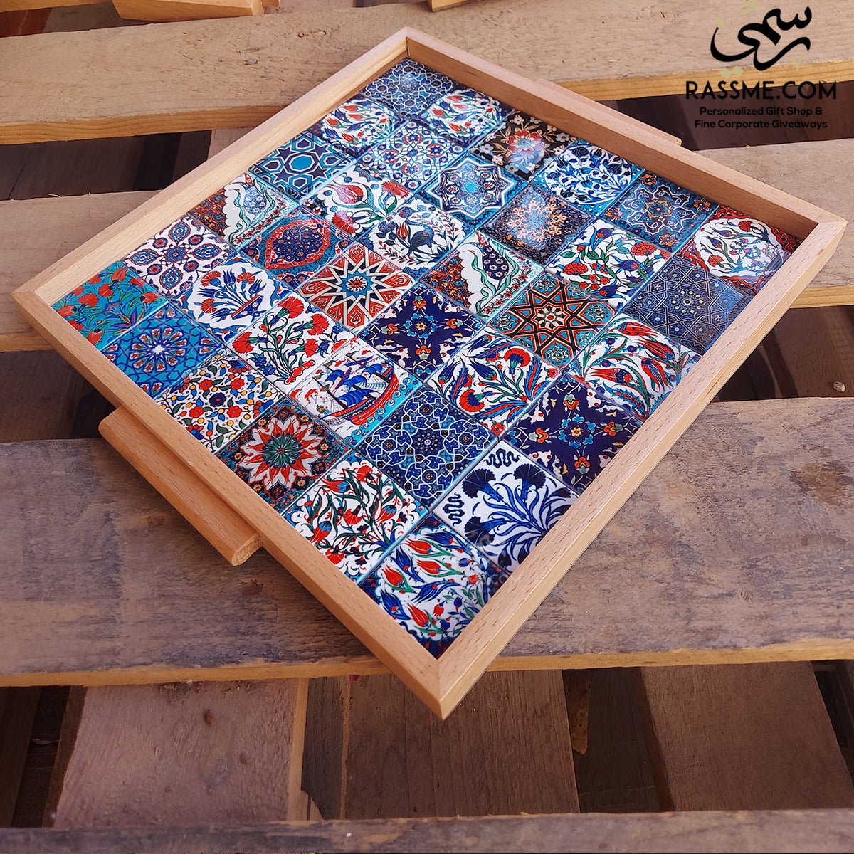 Wooden Colorful Ceramic Large Tray