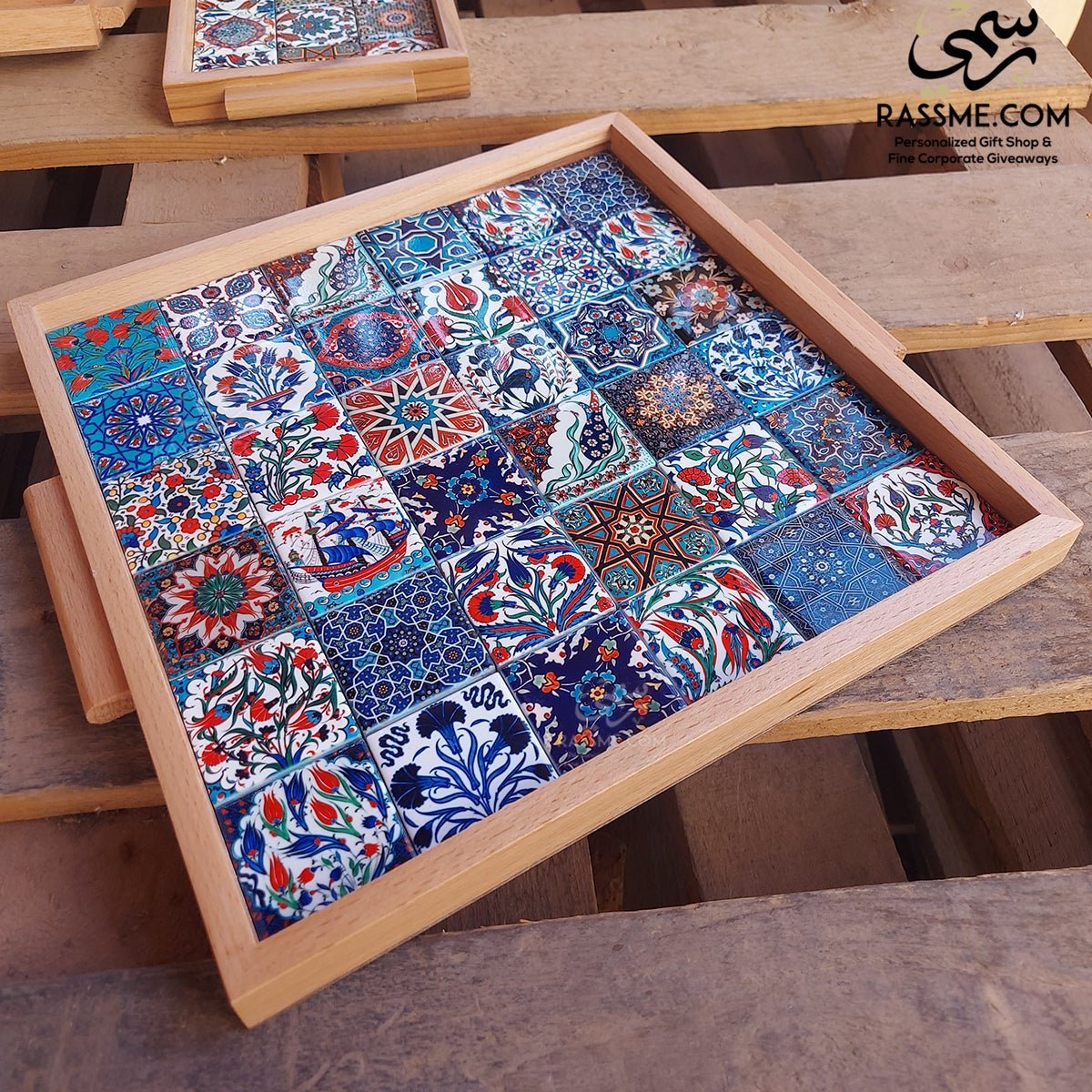 Wooden Colorful Ceramic Large Tray