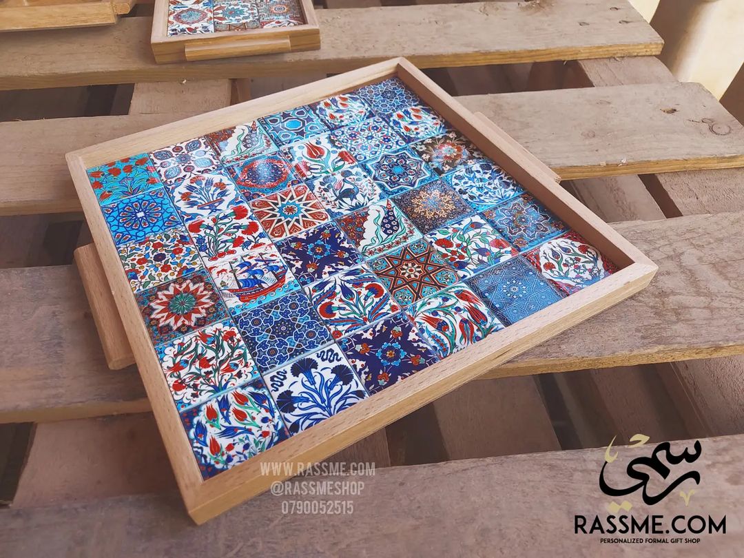 Wooden Colorful Ceramic Large Tray