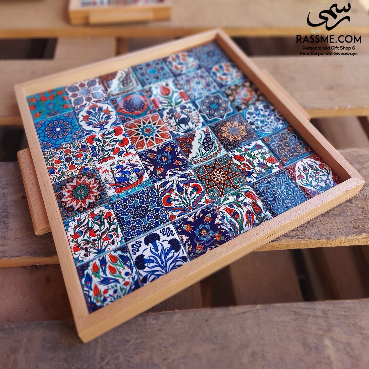Wooden Colorful Ceramic Large Tray