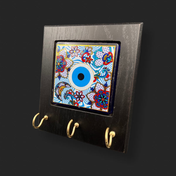 Wooden Key Holder Ceramic Eye