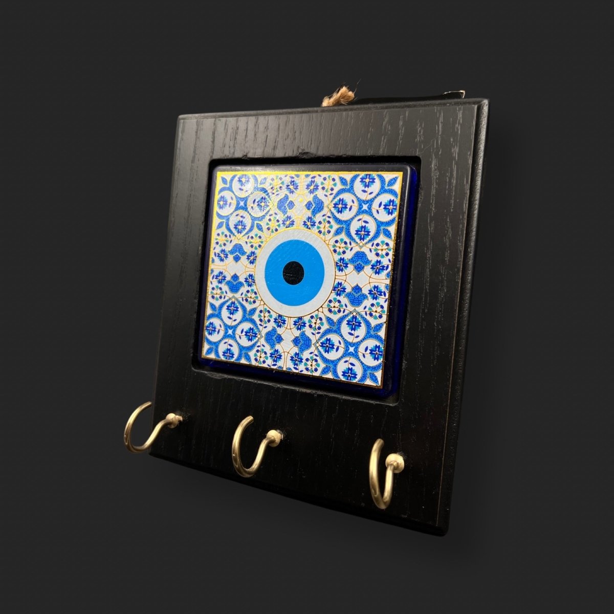 Wooden Key Holder Ceramic Eye
