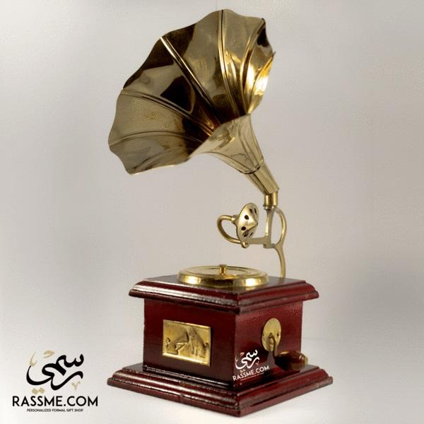 Wooden Mini Brass Gramophone - Free Engraving